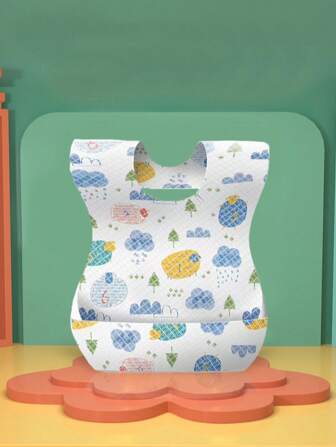 20 件装一次性婴儿围兜，带熊和兔子图案，防水一次性喂奶围兜，适合婴儿日常使用、外出和用餐