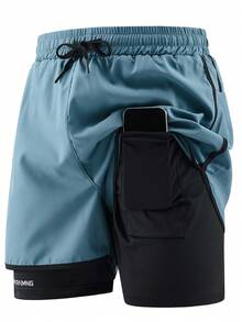 男士夏季运动短裤，适合跑步、瑜伽、健身、户外活动，5 英寸内缝，适合海滩和休闲穿着 - 霧霾藍 - 查看 4