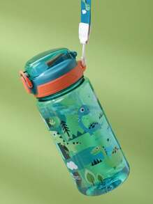 1pc 600ml Outdoor Sports Water Bottle With Straw, Cute Full Body Dinosaur Cartoon Plastic Water Cup