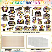 30 piezas Accesorios fotográficos para graduación 2025, proporcionando decoraciones divertidas para la fiesta de graduación, props coloridos para fotos, felicitaciones a la graduación, pegatinas favoritas para photocall de graduación - Multicolor - Ver 6