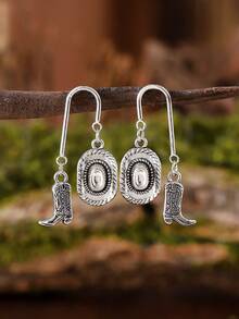 1 par de set de sombrero de vaquero, botas y aretes con encantos de estilo retro y occidental, aretes de tachuela de estilo vaquero occidental simple, regalo personalizado de aretes para mujeres - Multicolor - Ver 7