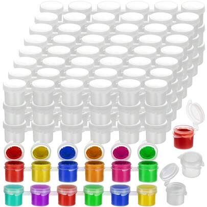 12-150 tiras de tarros de pintura, tarros de pintura vacíos grandes de 5ml/0.17oz con tapas, contenedores de polietileno blanco brillante PE para artes y manualidades, suministros de pintura escolar