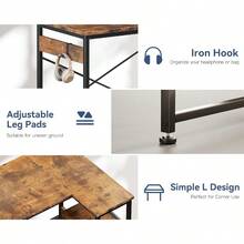 Casaottima L Shaped Computer Desk, 48 Inch Small Corner Desk With Storage Shelves & PC Stand, Reversible Gaming Desk For Bedroom, Modern Writing Study Table For Home Office, Vintage - Vintage - View 7