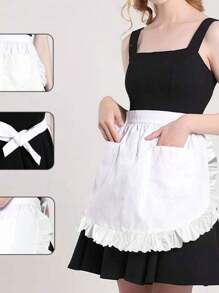 1pc Polyester Princess Style Half Apron, Thickened Cute Waist Tie Pocket Apron, Fashion Household Kitchen Work Wear