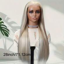 女士灰金色直发假发 13x4 蕾丝前假发 P18/613 挑染真人发假发 180% 挑染金色蕾丝前假发 真人发直发 预拔 高清透明蕾丝