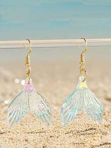 2pcs Dynamic And Lightweight Mermaid Tail Earrings, Colorful Summer Beach Earrings Suitable For Girl Clothing Matching, Best Friend Earrings