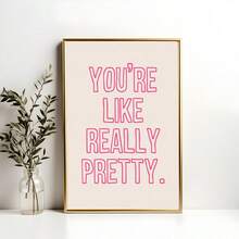 1幅装裱帆布墙画，“你真美”海报，现代风格，粉色浴室装饰，少女风墙面装饰，浴室墙画，可爱浴室装饰，家居装饰，房间装饰，少女风墙画，送给女孩的礼物