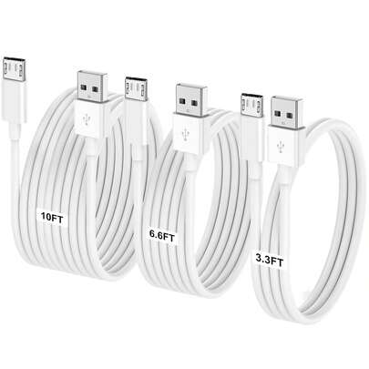 Micro USB 数据线 [3.3/6.6/10FT]、快速充电线、Android 手机充电器线兼容三星 Galaxy S7 S6 Edge J7 S5 Note 5 4 G4 K40 K20 MP3 诺基亚快速数据线兼容三星 Galaxy S7/HTC 兼容 Android、Kindle、兼容 、相机、MP3 Micro-USB Nan