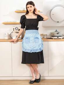 1 chiếc tạp dề thắt lưng nơ xanh có túi, tạp dề nấu ăn nhà bếp nhà hàng quán rượu thời trang cho bé gái/phụ nữ - Màu xanh lam - Xem 8