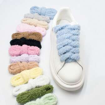 1 Pair 120cm Long Colorful 1.5cm Wide Fluffy Fluffy Shoelaces, Cute Ins Style Oversized Leisure Shoes Accessories