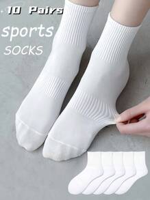 5/10 Pairs Of Women's Crew Socks, Professional Sports Mid-Calf Socks, Sports Socks, White Socks, Black Socks, Plain Socks, Socks For Running, Socks For Couples, Summer Socks