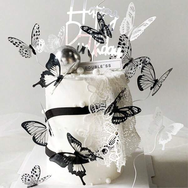 Black Aesthetic Hollow Three-Dimensional Butterfly Birthday Cake Decoration Insert Dessert Table Insert DIY Baking Dessert Cake Decoration Insert Insert Supplies