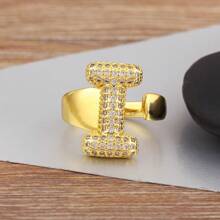 1 anel de cobre banhado a ouro 18K com zircônia branca, joia elegante para mulheres, presente de Dia dos Namorados