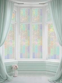 1 Roll Colorful Privacy Window Film, 3D Macaron Rainbow Static Cling Window Sticker - Removable, UV Blocking, Heat Insulation Film, Size: 17.7x118inch, Suitable For Home Glass Decoration Gifts Birthday Graduation