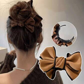 1pc Korean Style Double-Sided 3D Bow Bun Claw Clip, Simple & Fashionable Hair Clip, Suitable For Women's Daily & Holiday Wear Hair Clips Hair Jaw Clip Hair Clamps Hair Clutch Hair Catcher Clip