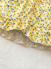 Conjunto de 2 piezas de chaleco y falda para niña con decoración de volantes, conjunto de falda casual de fiesta de verano