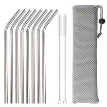 2/3/4/6/8/11pcs Stainless Steel Reusable Straws Set, Beverage, Coffee, Milk Tea & Bar Curved Straws,School Supplies - Silver - View 7