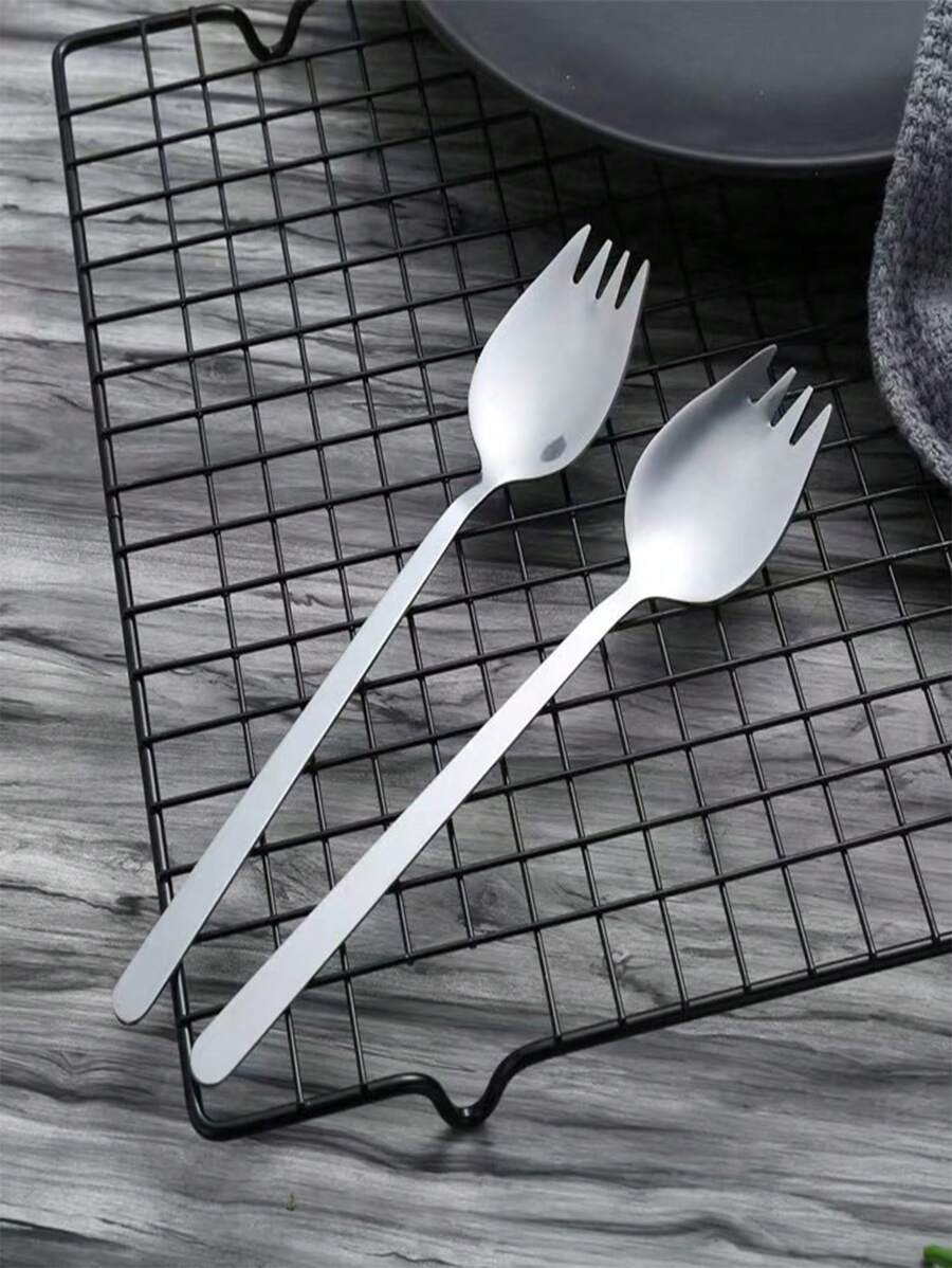 1/2/5/10pcs Stainless Steel Korean Style Long Handle Spoon Fork Combination, Soup Spoon, Household Tableware Cutlery Set - Suitable For Dessert Spoon, Ice Cream Spoon, Salad Fork - Fruit Utensil Set