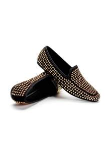 Women's Casual Slip-On Loafers, Covered With Metallic Punk-Style Studs, Breathable Fabric Upper, PU Lining And Insole, Soft Outsole, Comfortable And Durable, Square Toe, Suitable To Pair With Pants, Autumn/Winter New Arrival