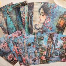 1 Booklet Of 30 Sheets Floral Dream Background Papers, Vintage Flowers, Butterflies, Garden, Figures, Scrapbooking, Decorations, Planner Background,School Supplies,Back To School