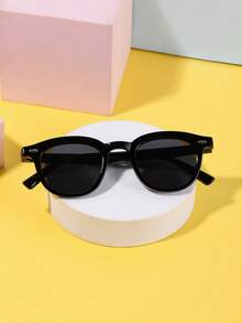 1 件装 4-8 岁男孩女孩亚克力休闲小方框黑色时尚眼镜，适合节日出游和日常装扮