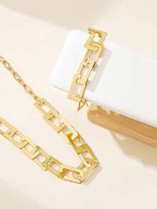 1 Set Simple Stylish Geometric Necklace And Chain Bracelet Jewelry Set For Women - Yellow Gold - View 3