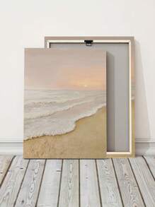 1pc Sunrise Beach Seascape Wall Art, Frameless Canvas Poster, Abstract Wabi-Sabi Style Living Room Decor Hanging Print