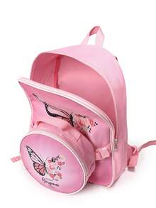 Kids Fashion Backpack & Lunch Bag Set, Unicorn Pattern, Made With Classic Art, Padded Adjustable Shoulder Straps, Zipper Closure, Reusable Lunch Box With Zipper And Handle, Suitable For Boys And Girls - Foundation Butterfly - View 3