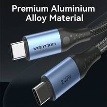 Cáp VENTION USB C sang USB C 240W 5A Cáp sạc nhanh Type C Dây sạc 2.0 Cáp sạc điện thoại USB C sang USB C bện Cáp sạc máy tính bảng Cáp sạc máy tính xách tay Tương thích với iPhone 15/Pro/Plus/Pro Max, IPad Pro/Air/Mini, Galaxy S23/S22 - màu đen - Xem 7