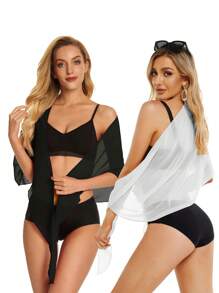 1/2 Piezas Pareo playa mujer envolvente de traje de baño de bikini transparente para cubrir el bañador