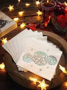 30pcs/20pcs/10pcs/1pc Disco Ball Patterned Disposable Napkins, Modern Ball Design Paper Napkins, Foil Embossed Disco Cocktail Napkins For 70s, 80s, 90s Themed Parties, Suitable For Engagement, Birthday, Graduation, Bridal Shower, Fall Decor, Halloween, Christmas - Silver - View 3