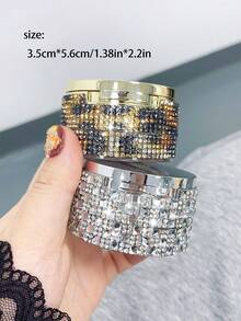 1pc Round Gold Leopard Print Refillable Travel Makeup Mirror & Powder Puff, Fits 6g - Multicolor - View 5