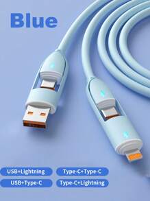 OIITH 4-In-1 60W/100W(MAX)/27W Type C Fast Charging Cable, Silicone Micro USB Type C Charger ,Suitable For Smart Phone USB Multiple Ports, Charging Cable Compatible With Iphone 16/15/14/13/12/11/ S24/S23/S22/S21, Vivo,Compatible With Samsung,Can Charge Other Devices At Full Speed! Nan