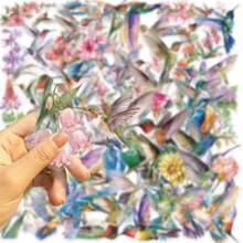 50 Piezas de Pegatinas transparentes de colibríes coloridos y adorables, pegatinas claras de dibujos animados de pájaros y flores, pegatinas rosas de pájaros, pegatinas de ventana de aves, pegatinas estéticas, pegatinas impermeables de PET para botellas de agua, computadora, portátil, teléfono, equipaje, cuaderno, refrigerador