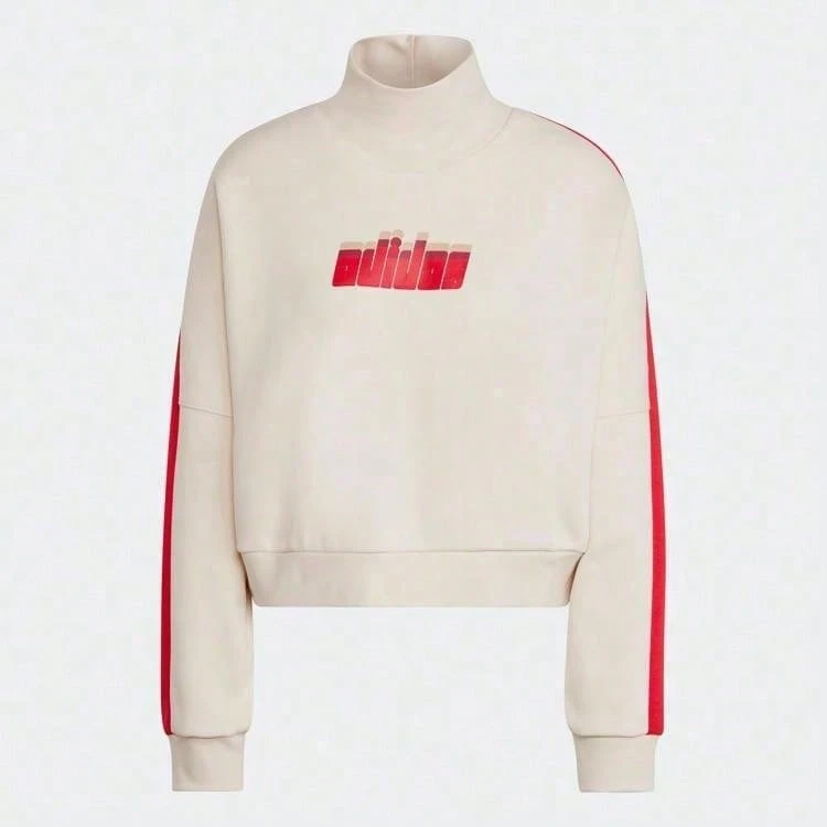 Adidas Fashionable Casual Short Woman High Neck Sweatshirt IA3932 - White - View 1