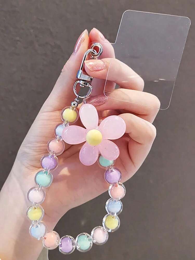 1 pieza Accesorio personalizado para teléfono con flores de color caramelo y cuentas, adecuado para fundas de teléfono, llaveros, tarjetas de identificación, etc. Regalo para madre, familia, amigos, cumpleaños, accesorio de teléfono para días festivos, cadena de teléfono - Multicolor - Añade 4