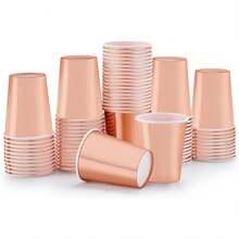 10pcs/20pcs/50pcs Rose Gold Foil Paper Cups Disposable Party Cup Party Supplies Disposable Party Cup For Hot Cold Drinks Tea Coffee Water Milk Juice Glitter Holographic Rose Gold Picnic Home Birthday Wedding Anniversary Christmas - Rose Gold - View 3