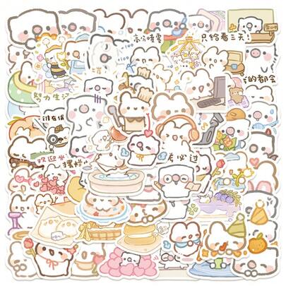 70pcs Cute Cartoon Bunny Doodle Stickers, Gift Decoration For Luggage, Water Bottle, Guitar, Phone Case, Laptop Scrapbook Supplies Funny Stickers Laptop Stickers Kindle Phone Stickers