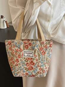 1pc Floral Print Canvas Tote Shoulder Bag, Portable Storage Commuter Bag Student Large Capacity Tote Bag, Embroidered Flower Shoulder Bag, Waterproof Canvas Travel Shoulder Bag, Suitable For Office, School, Travel, Mothers Going Out To Class Commuting Large Capacity, Portable, Suitable For Female College Students, Very Suitable For Back To School, First Day Of School, Middle School, High School, Shopping, Vacation