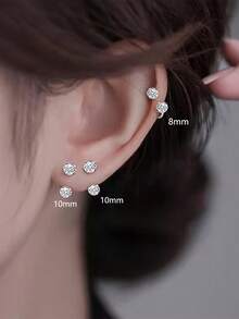 Nooxian 3件套女士不锈钢C形水晶球耳夹耳环 - 銀色 - 查看 4