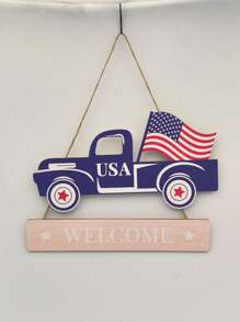 Patriotic Sign 4th Of July Hanging Wooden Truck Plaque With Rope For Wall Front Porch Door Decorations, Independence Day Labor Day Garden Party Supplies