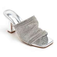 Mule con punta aperta, tacco quadrato, con decorazioni in strass a motivo geometrico - Argento 7219 - Visualizzare 2