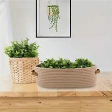 1pc Woven Storage Basket With Handle, Multi-Purpose Desktop Organizer Box, Bathroom Toilet Paper Holder, Dual Handle Office Desk Home Storage Basket