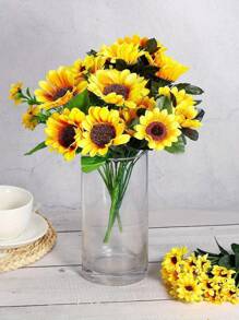 3pcs Simulated Sunflower Bouquet, 13 Sunflower Flowers With Neat Leaves And Stems, Colorful And Smart Simulated Sun Bouquet, Pastoral Style Home Decoration, Garden Flower Decoration, Photography Props, Suitable For Home Living Room Bedroom Kitchen, Wedding, Hotel, Restaurant, Company Front Desk, Campus, Dormitory