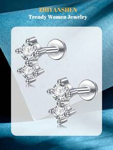 Bông tai đinh tán không ren phẳng bằng thép không gỉ, đinh tán mũi đẩy CZ, sụn tragus, xoắn ốc, vành tai, môi, lỗ mũi, đồ trang sức xỏ khuyên Medusa không gây dị ứng 6mm 8mm 20G - Đinh chốt đẩy - Xem 18