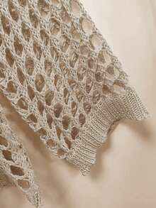 Summer Resort Loose Knit Pullover Sweater With Cutouts - Khaki - View 4