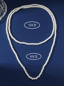 1pc Multilayer Pearl Beaded Long Necklace, Elegant & Versatile - White - View 3
