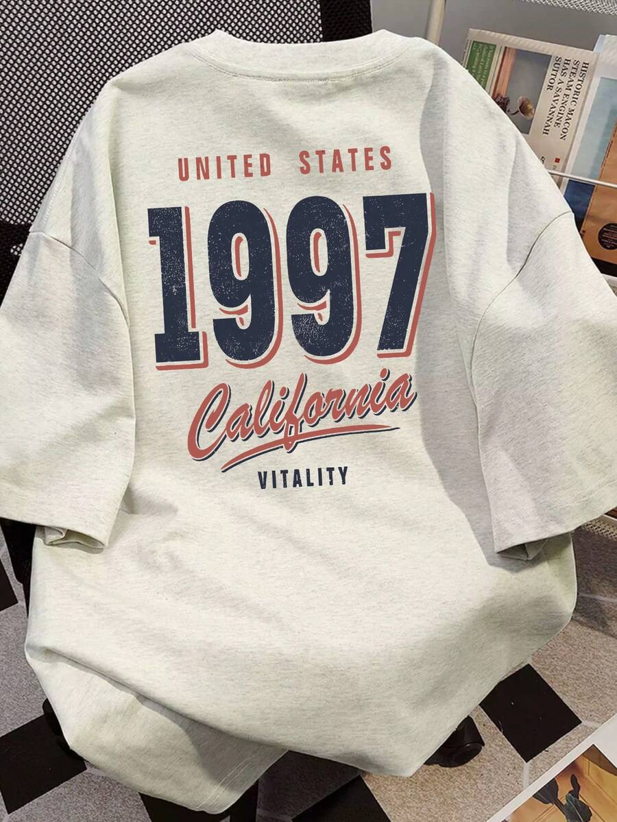 日式女式数字和字母印花宽松圆领休闲短袖T恤，春夏