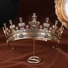 Unisex Golden King/Queen Medieval Crown, Renaissance Period Costume Accessories, Prince/Princess Birthday Crown, Masquerade Ball Halloween Costume Headpiece - Gold - View 2