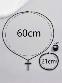 Set de joyería de 3 piezas con colgante, pulsera y anillo de cruz de acero inoxidable simple, estilo casual de calle, regalo ideal para novio, esposo en cumpleaños, aniversario